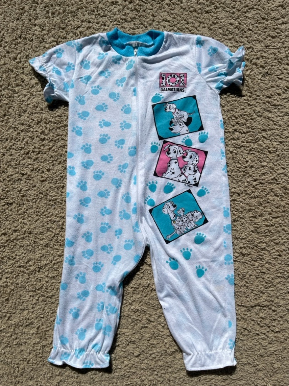 Vintage 90s Disney 101 Dalmatians Baby Kids One Piece Sleeper Pjs 12-18m READ